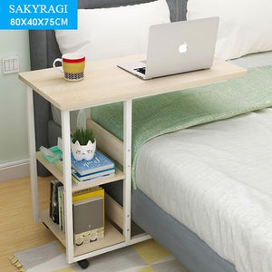 Foldable Computer Table Portable Bedside Ergonomic Study Laptop Desk with book storage shelves Wooden Bedroom Furniture