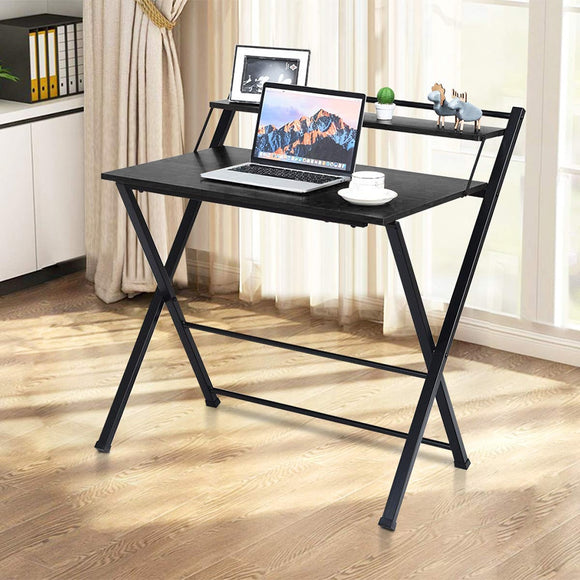 Folding Computer Desk, Space-Saving Home Office Desk Working Table with Storage Shelf, Multipurpose Foldable Study Desk