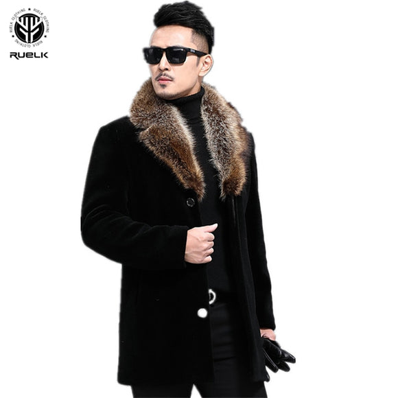 RUELK 2020 Autumn And Winter New Woolen Coat Men's Single-breasted Thickened Medium-Length Woolen Trench Coat Woolen Coat Men