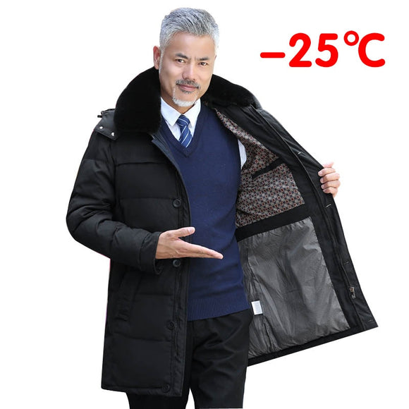 2020 winter thick long men's down jacket luxury high quality fur collar new style middle age men casual warm hooded down coats