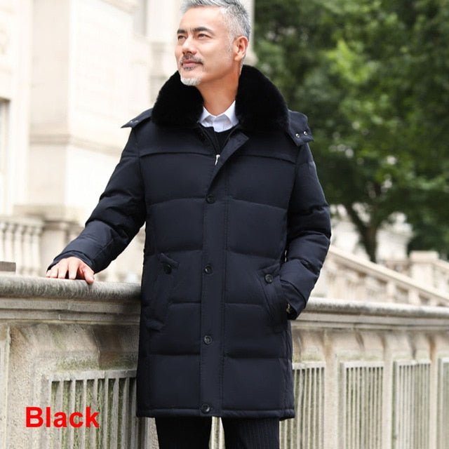 2020 winter thick long men's down jacket luxury high quality fur collar new style middle age men casual warm hooded down coats