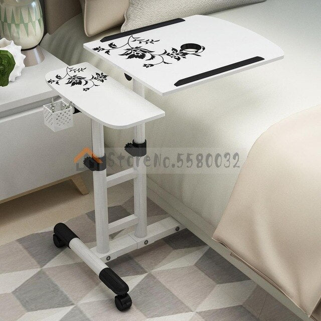 Laptop Stand Rolling Cart, Foldable Portable Mobile Height Adjustable Standing Table with Side Basket for Home Office