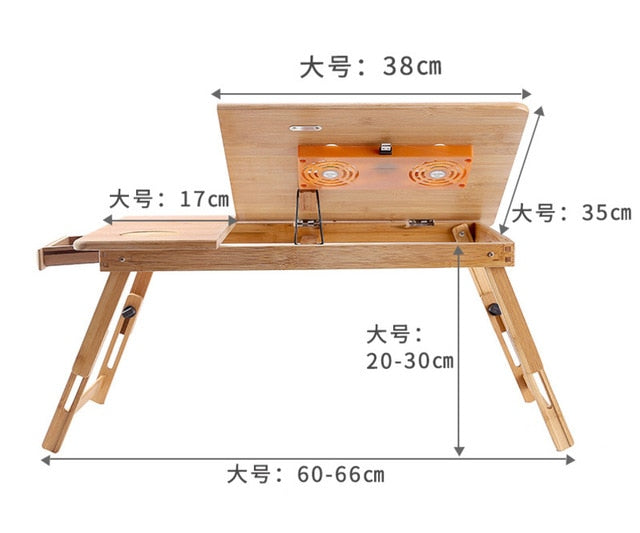 Adjustable Laptop Desk with USB Cooling Fan Bamboo Foldable Notebook stands Holder Sofa Bed Office wooden Laptop Table HW13