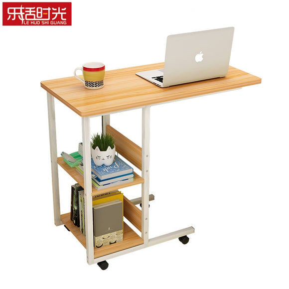 Foldable Computer Table Portable Bedside Ergonomic Study Laptop Desk with book storage shelves Wooden Bedroom Furniture